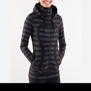 Lululemon Women's Stride Jacket Black Black Micro Macro Stripe Black Grey Size 6